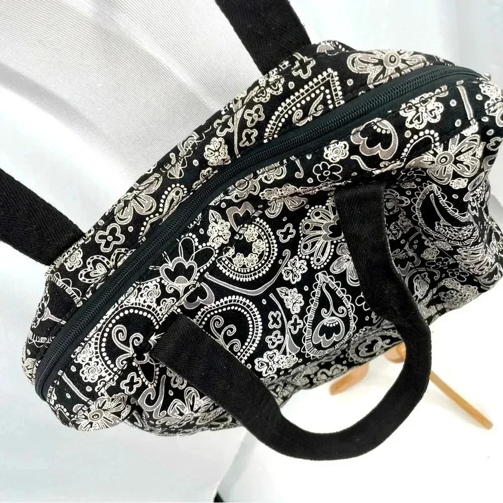 Thirty One Paisley Shoulder Bag Purse Black White Zip Closure Pockets 13”x14” - Picture 5 of 16